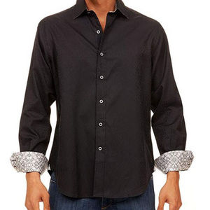 Robert Graham Winsor Black Embroidered Shirt Med M